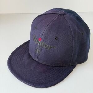 Spider Fitted Baseball Hat Men 7 1/8 Navy Blue Flat Brim Wool Embroidered Logo